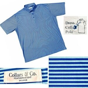 Collars‎ and Co Dress Collar Polo Shirt Mens 2XL XXL Blue Striped Featherweight